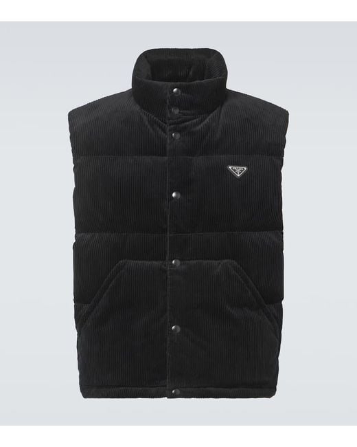 Prada Daunenweste Aus Baumwoll-Cord in Black für Herren