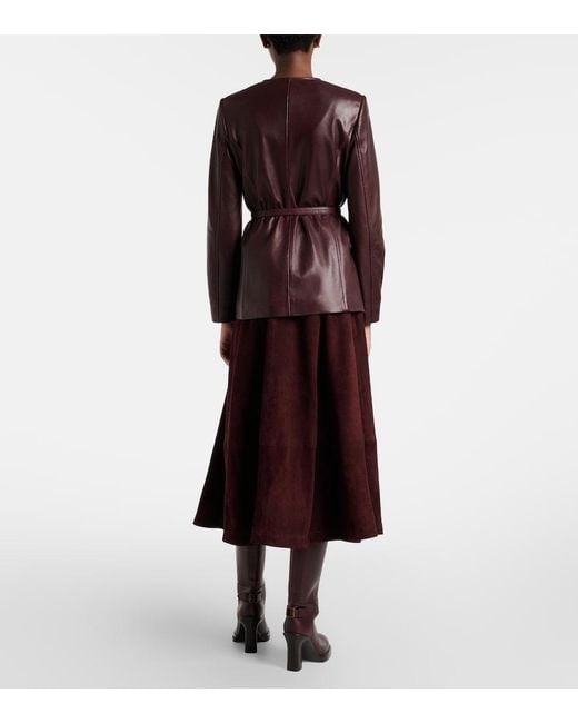 Nour Hammour Purple Opera Leather Midi Skirt
