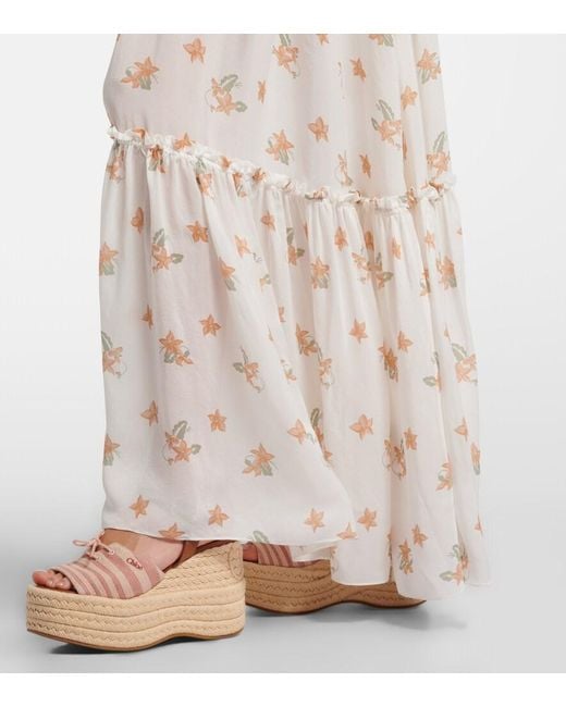 Chloé White Floral Silk Maxi Skirt