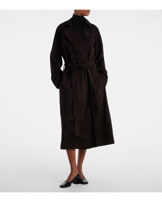The Row Black Solana Suede Wrap Coat