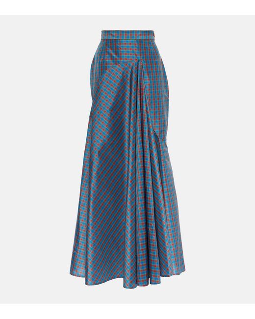 Vivienne Westwood Blue Checked Ruffled Silk-Blend Maxi Skirt