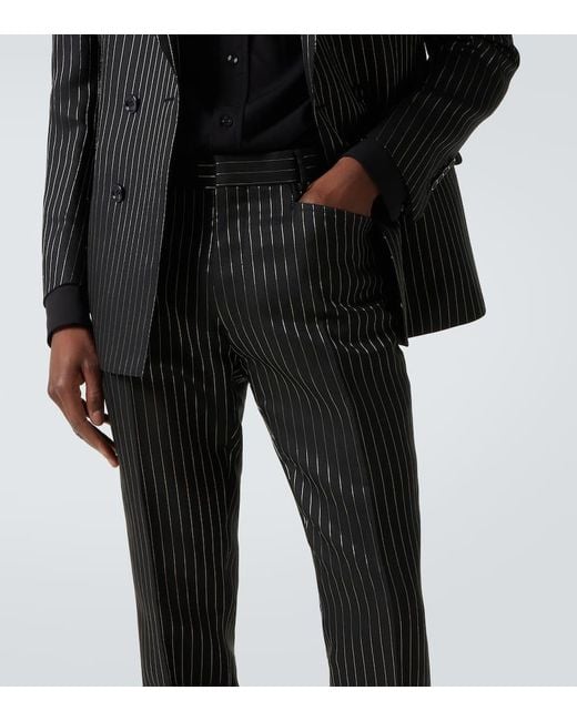 Tom Ford Dylan Striped Wool And Silk Suit Pants in Black for