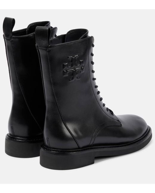 Tory Burch Black Leather Combat Boots
