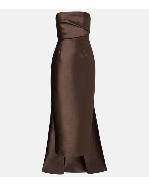 Solace London Brown Kiki Draped Strapless Satin Cocktail Dress