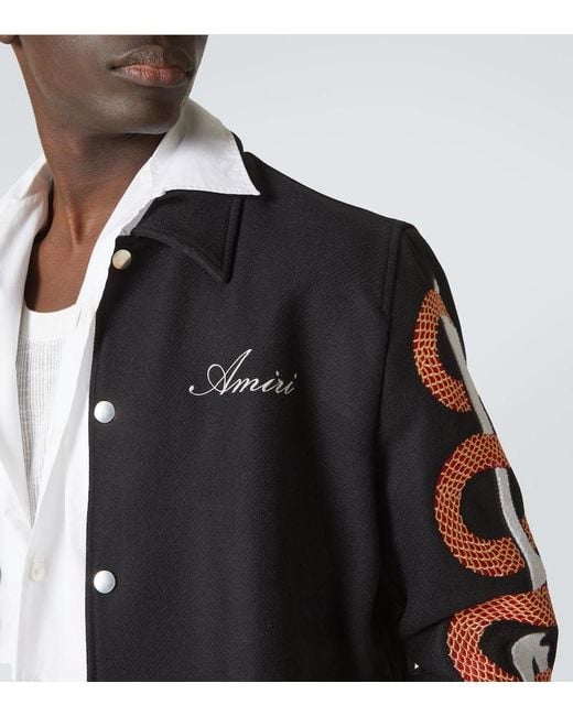 Amiri Black Snake Bones Wool-Blend Varsity Jacket for men