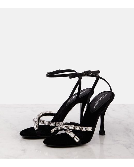 Dolce & Gabbana Black Crystal-Embellished Satin Sandals