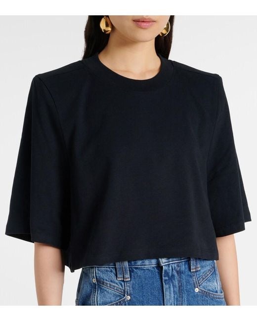 Isabel Marant Blue Zaely Cropped Cotton Jersey T-Shirt