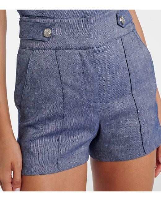 Veronica Beard Blue Runo High-Rise Linen-Blend Shorts