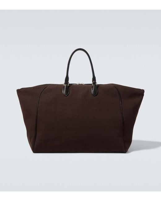 The Row Brown Timo Leather-Trimmed Canvas Tote Bag for men