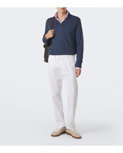 Sunspel Blue Wool Half-Zip Sweater for men