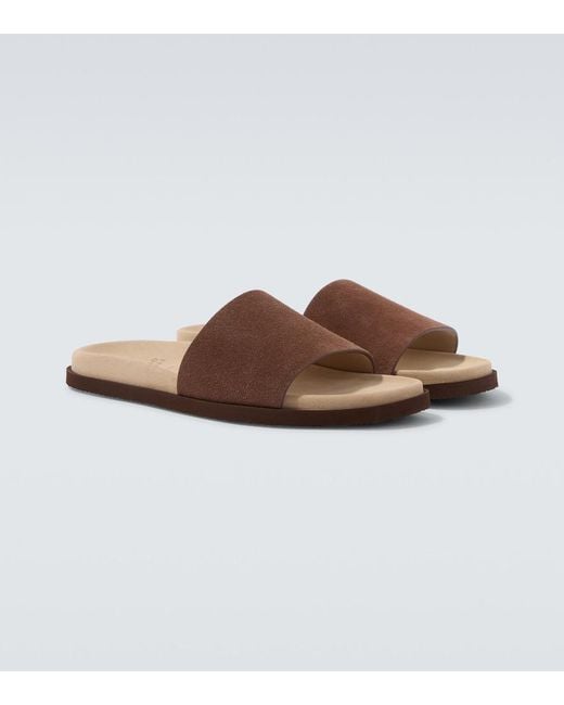 Brunello Cucinelli Brown Suede Slides for men