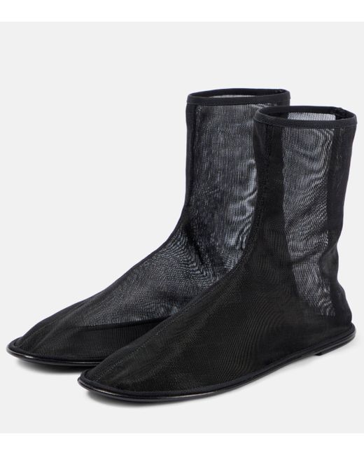 The Row Black Leather-trimmed Mesh Ankle Boots