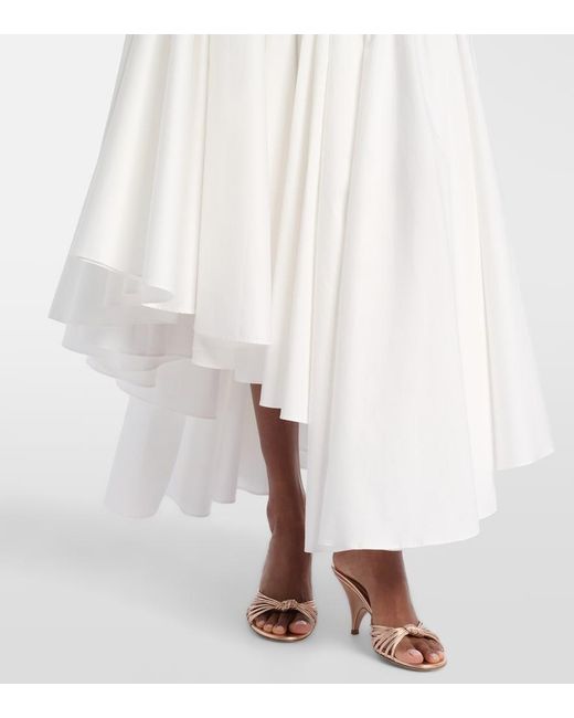 Self-Portrait White Asymmetric Cotton Poplin Midi Skirt