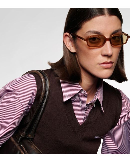 Miu Miu Brown Logo Rectangular Sunglasses