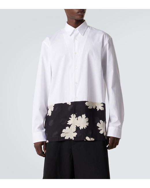 Dries Van Noten White Paneled Cotton Poplin Shirt for men