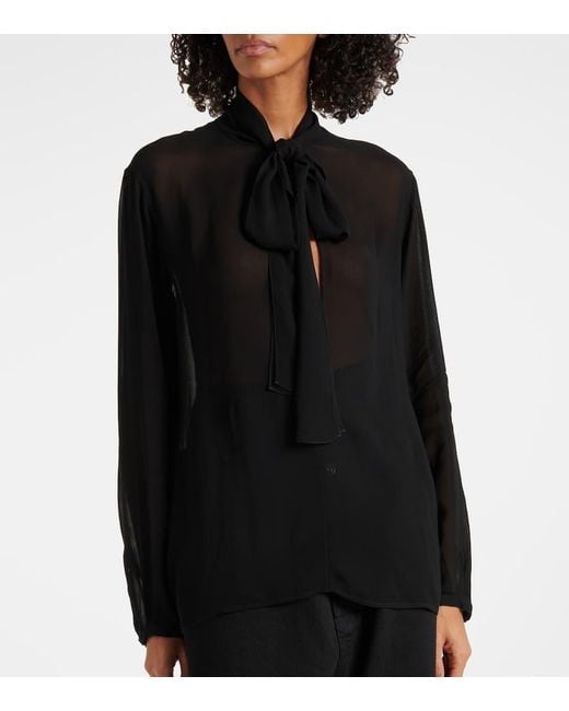 Blusa De Georgette De Seda Con Lazada Alaïa de color Black