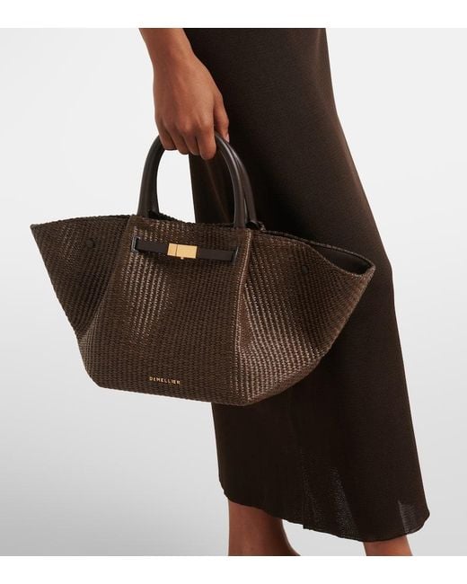 DeMellier London Brown Tote New York Midi Aus Raffiabast Mit Leder