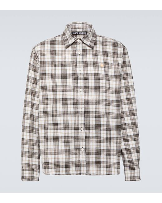 Acne White Checked Cotton Flannel Shirt for men