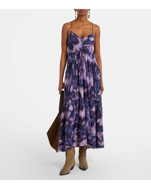 Vestido Largo Sabba De Algodon Estampado Isabel Marant de color Blue