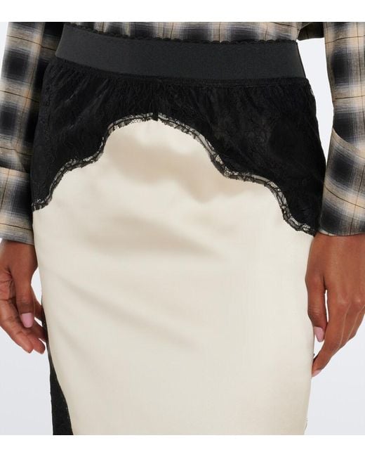 The Attico Black Lace-Trimmed Satin Midi Skirt
