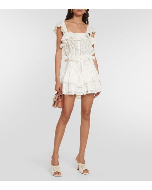 LoveShackFancy White Antila Tiered Lace Miniskirt
