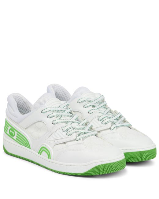 Gucci Canvas Basket Low Sneakers in Green | Lyst