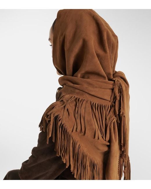 Nour Hammour Brown Fringed Suede Shawl