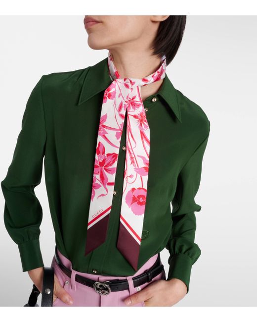 Gucci Red Floral Silk Scarf