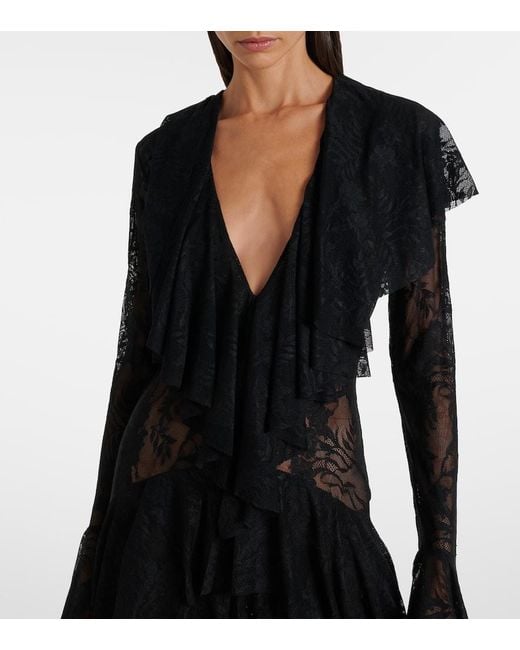 Norma Kamali Black Asymmetric Ruffled Midi Dress