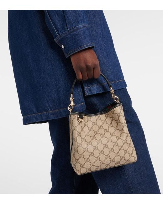 Gucci Brown Bucket-Bag Gg Emblem Mini Aus Canvas