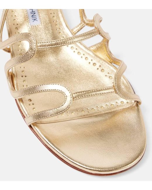 Manolo Blahnik Fawdaflat Metallic Leather Sandals