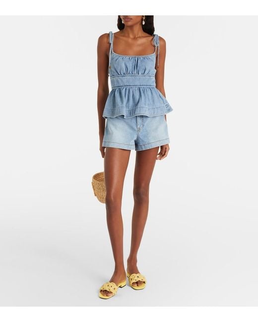 Zimmermann Blue Wanderlust Denim Shorts