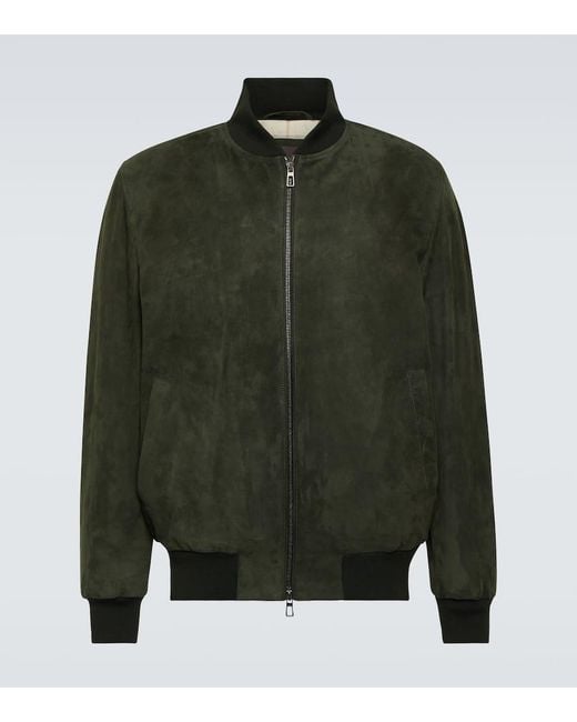Loro Piana Green Suede Bomber Jacket for men