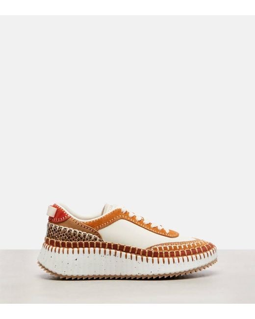 Chloé Multicolor Nama Suede-Trimmed Leather Sneakers
