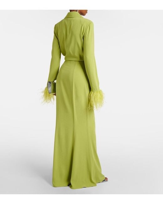 Roland Mouret Green Feather-Trimmed Crepe Satin Shirt Dress