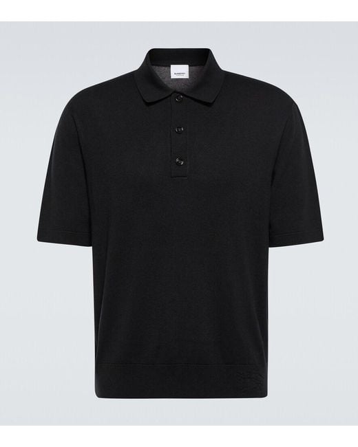 Burberry Black Wool And Silk Polo Top for men