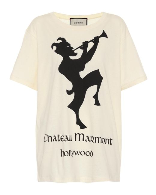 Gucci White Übergroßes T-Shirt mit Chateau Marmont-Print