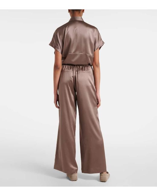 Brunello Cucinelli Brown Silk-Blend Satin Wide-Leg Pants
