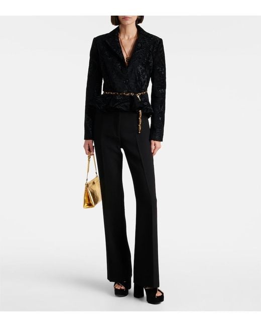 Etro Black High-Rise Wool Flared Pants