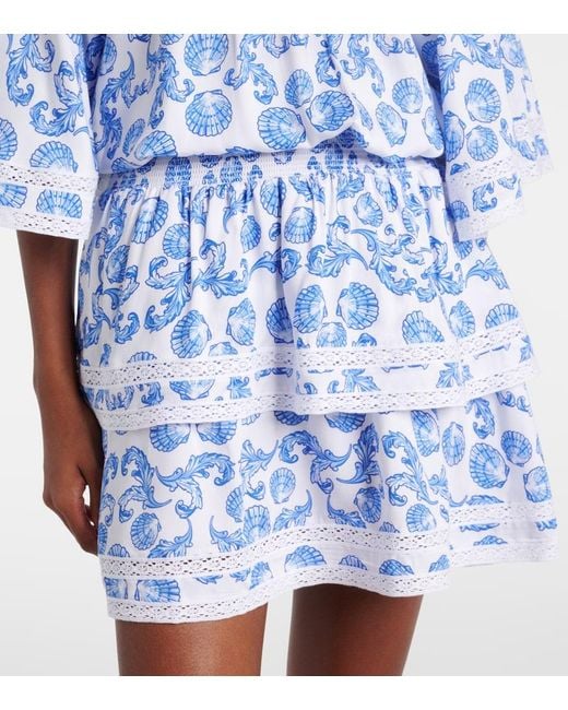 Melissa Odabash Blue Micha Printed Tiered Minidress