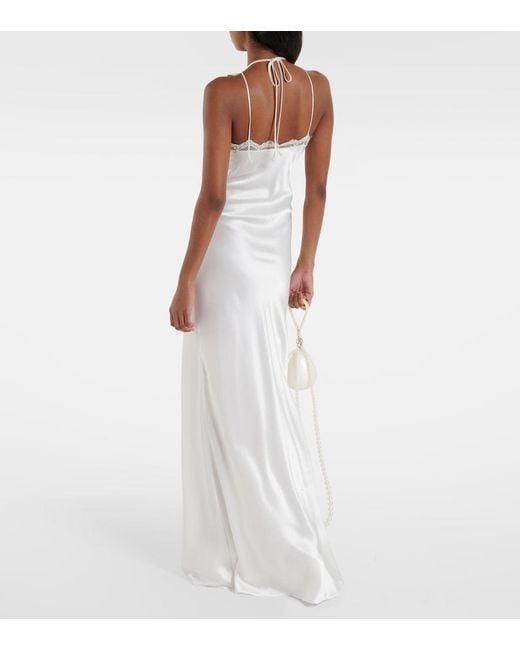 Rodarte White Bridal Floral-Applique Lace-Trimmed Silk Gown