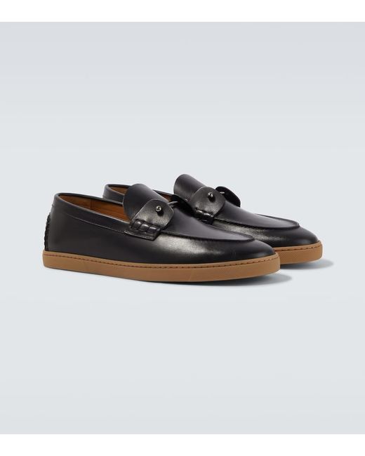 Christian Louboutin Black Chambeliboat Leather Slip-On Shoes for men