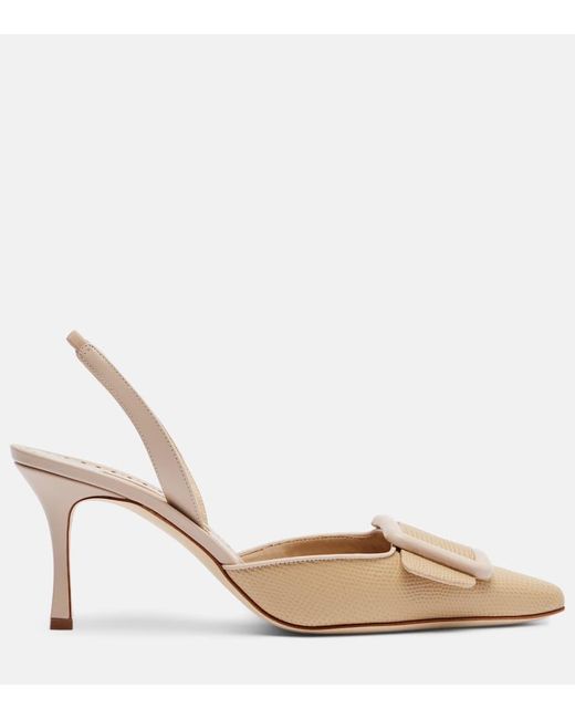 Manolo Blahnik Natural Maysli 70 Leather Slingback Pumps