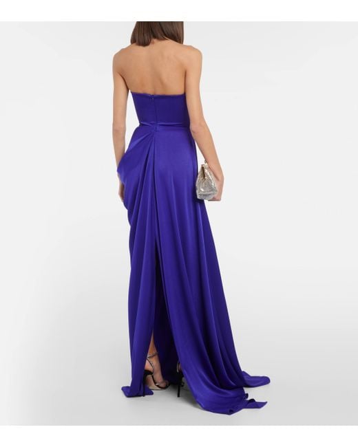 Alex Perry Purple Strapless Draped Satin Gown