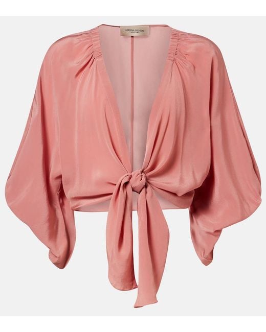 Adriana Degreas Pink Solid Front Gathered Crop Top