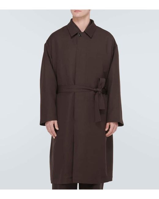 Lemaire Black Wool And Linen Gabardine Overcoat for men