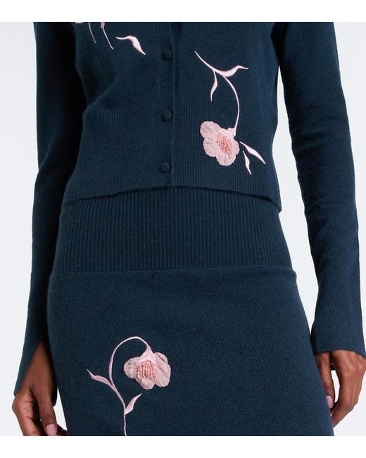 Erdem Blue Floral-Applique Cardigan