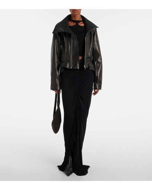 Rick Owens Black Asymmetric Leather Jacket
