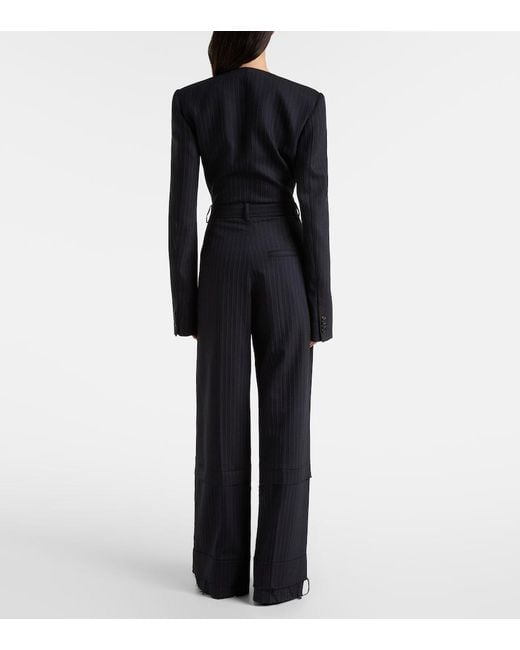 Khaite Blue Linden Pinstripe High-Rise Wide-Leg Pants