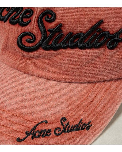 Cappello da baseball in cotone con logo di Acne in Red
